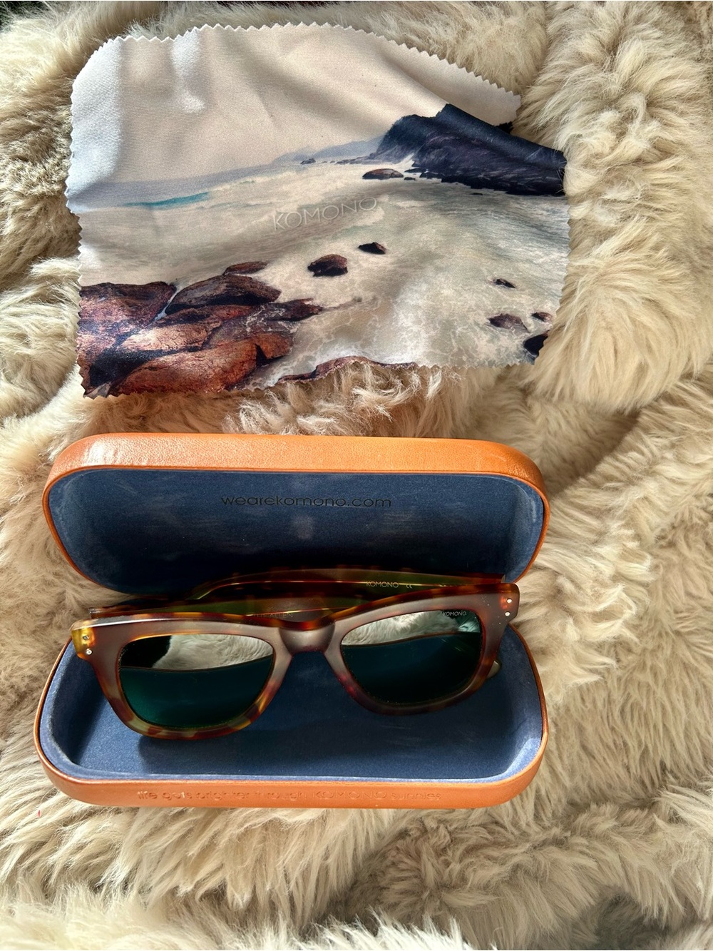 Komono Tortoiseshell Sunglasses w/ Green Lenses (made in Belgium) + case & cloth